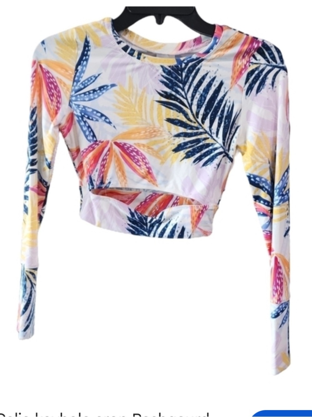 Calia XXS Women's White Tropical Print Long Sleeve Crop Top